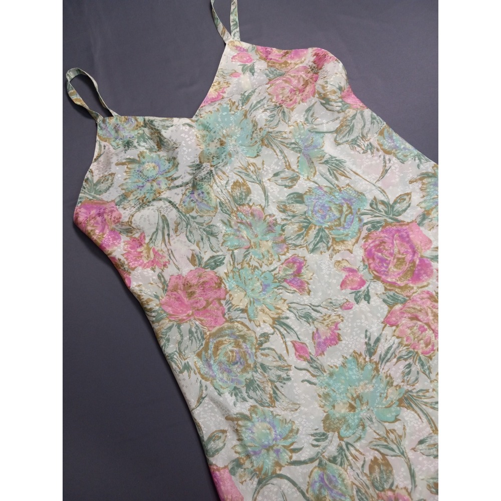 Vintage J.O. Intimates Floral Chemise Nightgown Small Pastel Pink Mint Satin S